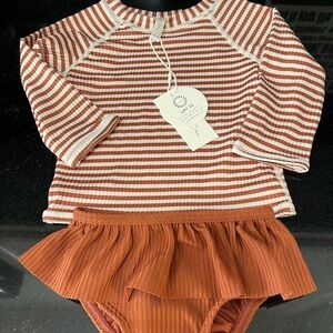 Rylee + Cru Rash Guard in Rust Stripe Baby swimsuit size 6-12 M